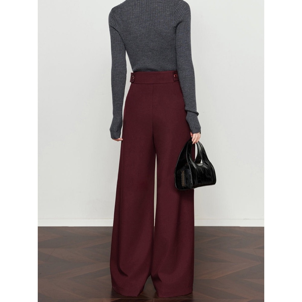 Commense Vintage Pleated Wide-Leg Pants Burgundy size M - Picture 5 of 14